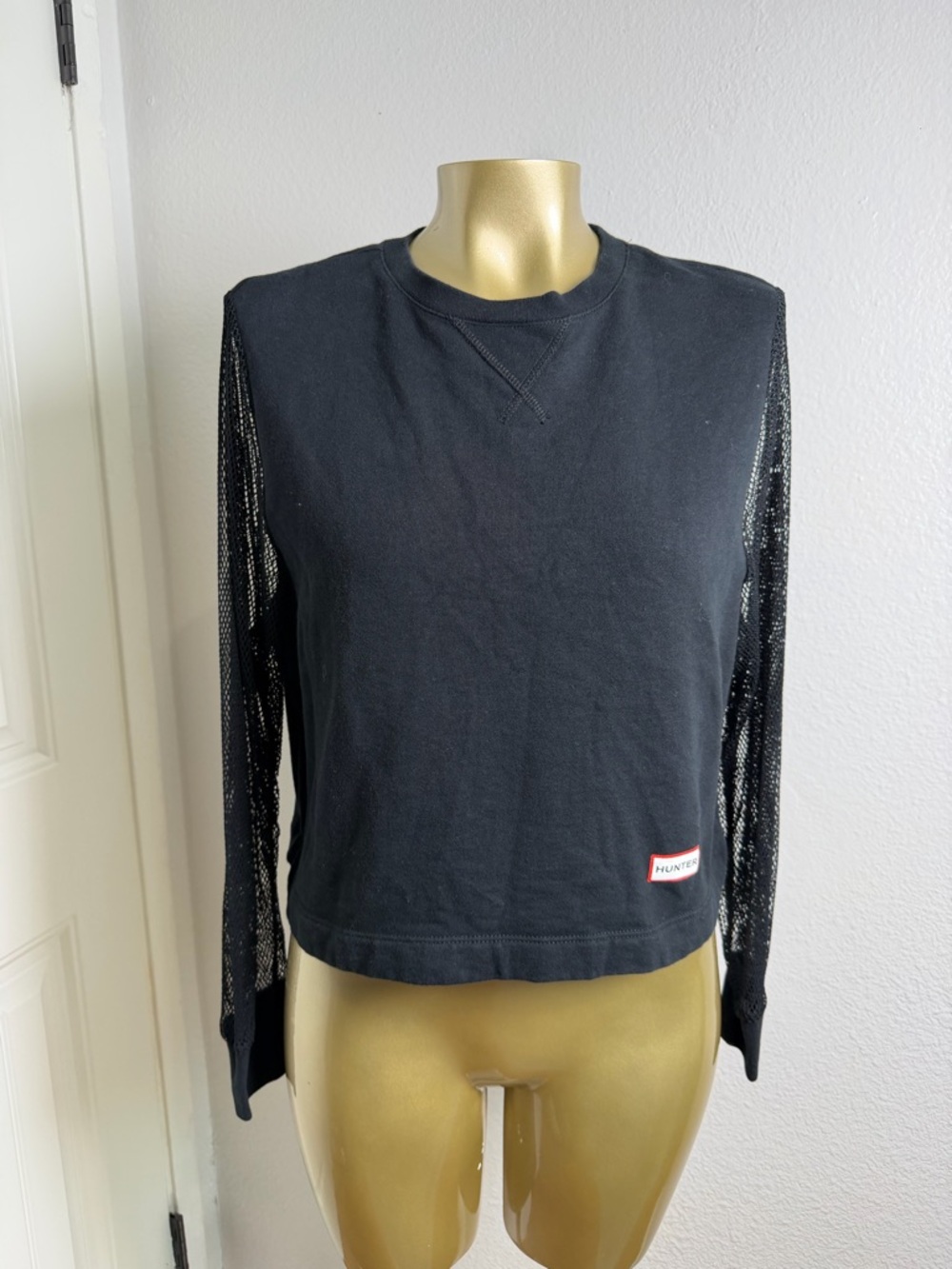 Hunter Black Mixed-Material Mesh Sleeve Sweatshirt XS
